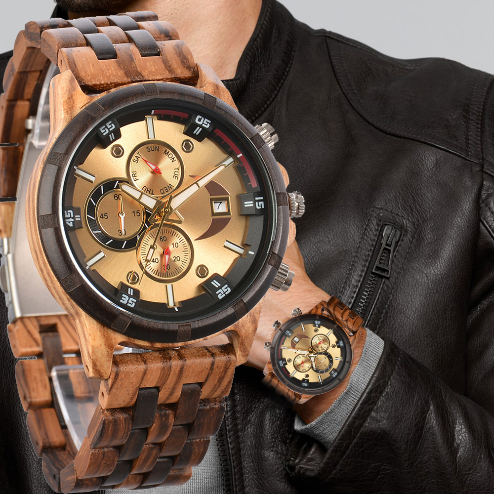 Luxury Watch Exhibition - Мужские часы с деревянным ремешком, кварцевые