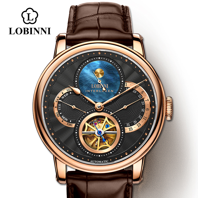 Chronograph Flyback Watch - Часы LOBINNI для мужчин, автоматические, золотые,