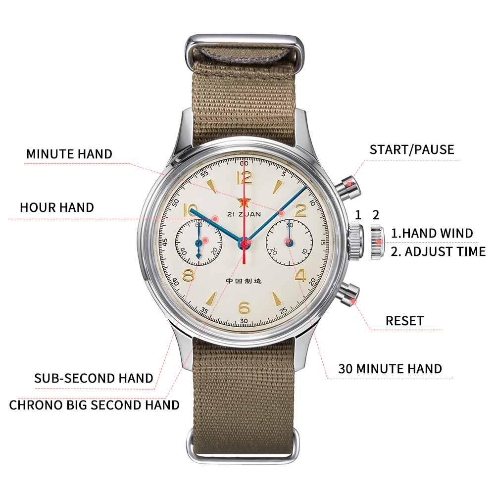 RED STAR 38 мм мужские механич – обзор и цена Chronograph Flyback Watch